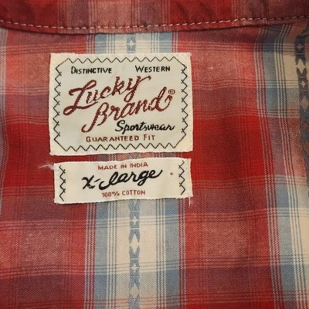 Lucky Brand Dungarees Mens Shirt XL Diamond Pearl Snap Western Cowboy Plaid VNTG - Picture 3 of 6